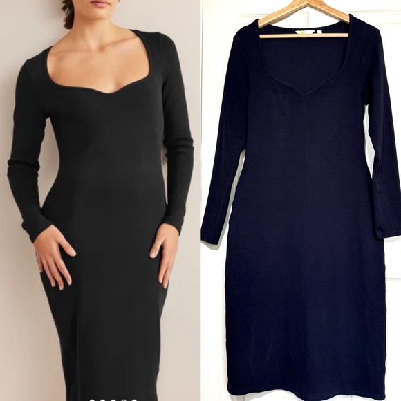 Boden Dresses & Skirts - Boden Midi Dress 10R Navy Ribbed Knit Stretchy Sweetheart Coquette babydoll